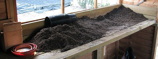 compost on potting bench